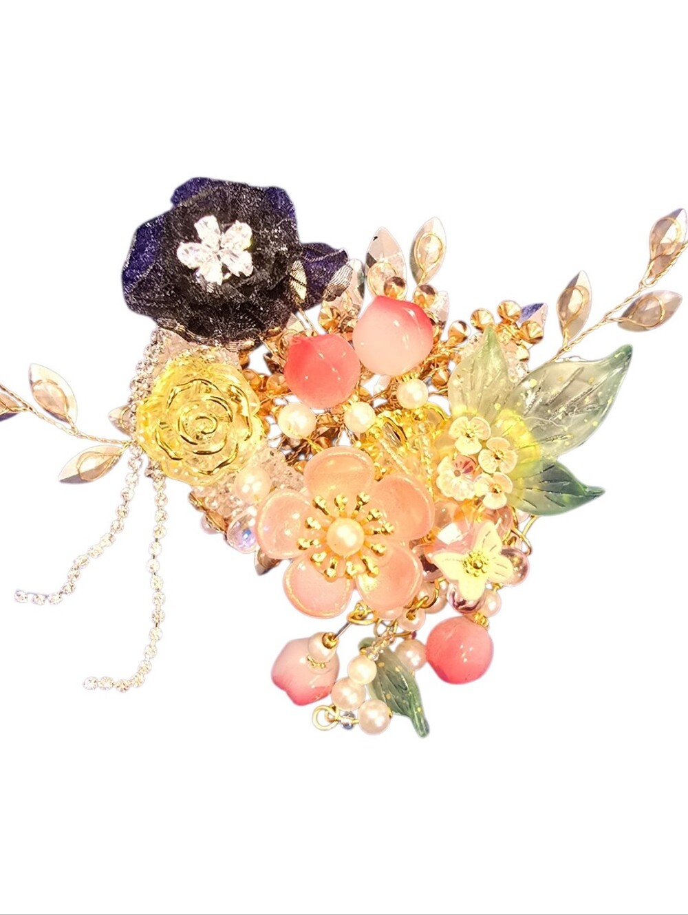 Floral Cluster Super Moon Bead with Pink and Gold Accents